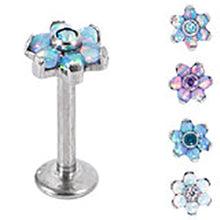 Load image into Gallery viewer, Initial Piercing - Synthetic Opal Flower with Crystal Centre Labret
