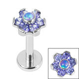 Load image into Gallery viewer, Initial Piercing - Crystal Flower/Synthetic Opal Centre Labret
