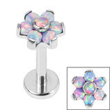 Initial Piercing - Synthetic Opal Flower Labret