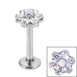 Load image into Gallery viewer, Initial Piercing - Crystal Flower/Synthetic Opal Centre Labret
