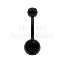 Load image into Gallery viewer, Titanium Black Double Gem Belly Bar 1.6x10mm | Hypoallergenic Navel Piercing Jewellery
