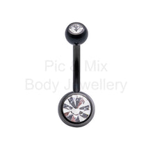 Load image into Gallery viewer, Titanium Black Double Gem Belly Bar 1.6x10mm | Hypoallergenic Navel Piercing Jewellery
