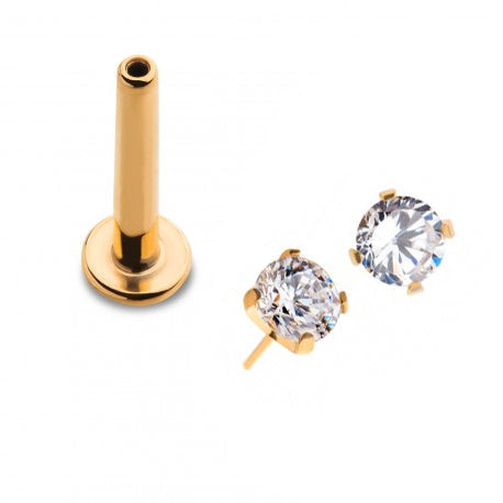 Initial Piercing - 24k gold plated crystal Labrets 4mm