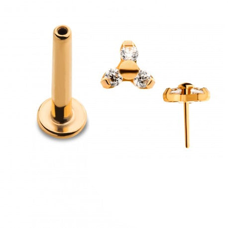 Initial Piercing - 24k gold plated crystal trinity Labret