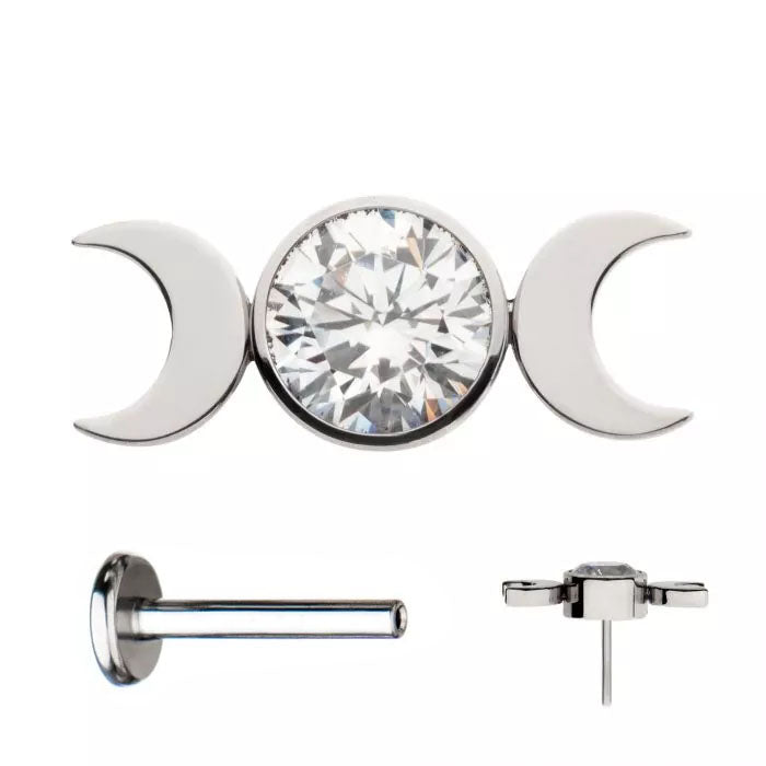 Initial Piercing - Double quarter moon with cz centre