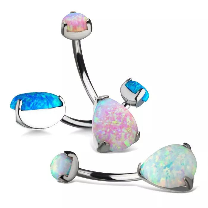 Initial Piercing - Synthetic opal claw set tear drop belly