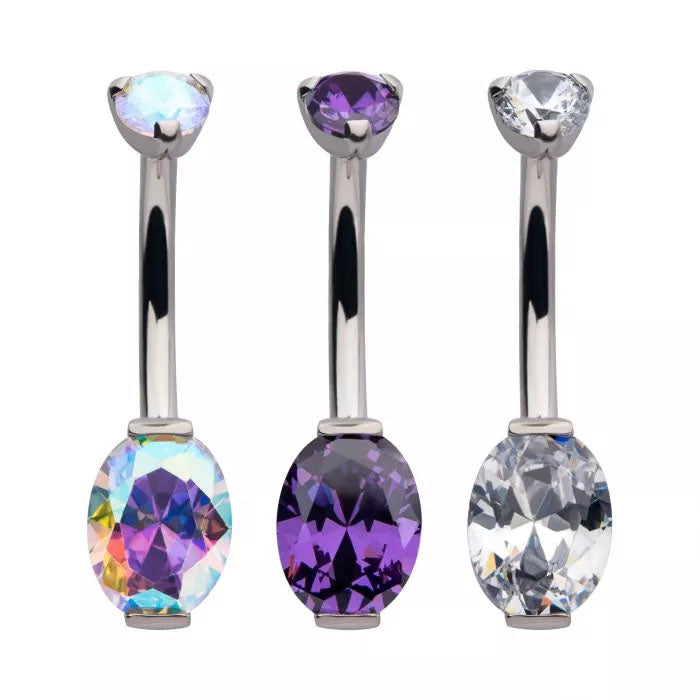 Initial Piercing - Claw set oval crystal belly