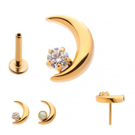 Initial Piercing - 24k Gold plated quarter moon Labret